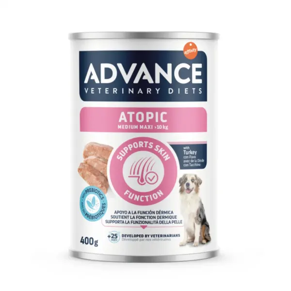 ADVANCE VETERINARY DIETS Atopic Medium & Maxi, M-XL, Curcan, dietă veterinară, conservă hrană umedă câini, piele & blană, (pate), 400g