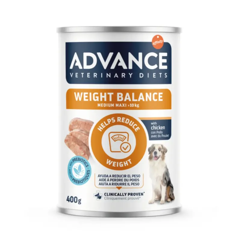 ADVANCE VETERINARY DIETS Weight Balance Medium & Maxi, M-XL, Pui, dietă veterinară, conservă hrană umedă câini, obezitate, (pate), 400g