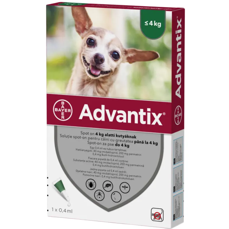 Advantix solutie antiparazitara pentru caini sub 4 kg, 1 pipeta