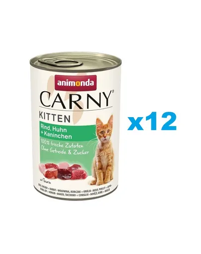 ANIMONDA Carny Kitten Beef&amp;Chicken&amp;Rabbit 12 x 400 g Hrana umeda pentru pisoi, cu vita, pui si iepure