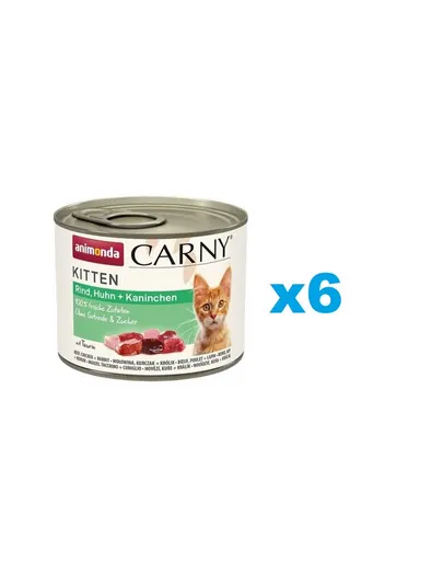 ANIMONDA Carny Kitten Beef&amp;Chicken&amp;Rabbit 6x200 g Conserva hrana pentru pisoi, cu vita, pui si iepure