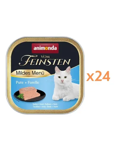 ANIMONDA Vom Feinsten Mild Menü hrană umedă tip pate pentru pisici cu curcan și păstrăv 24 x 100 g