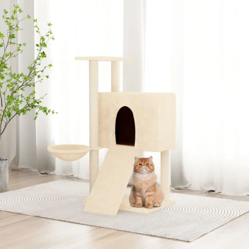 Ansamblu de pisici cu stalpi din funie de sisal, crem, 96 cm