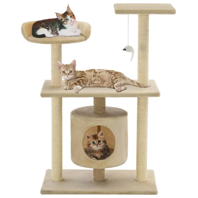 Ansamblu pentru pisici cu stalpi din funie de sisal, 95 cm bej