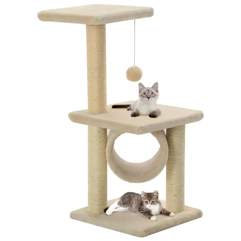 Ansamblu pentru pisici, stalpi cu funie de sisal, bej, 65 cm