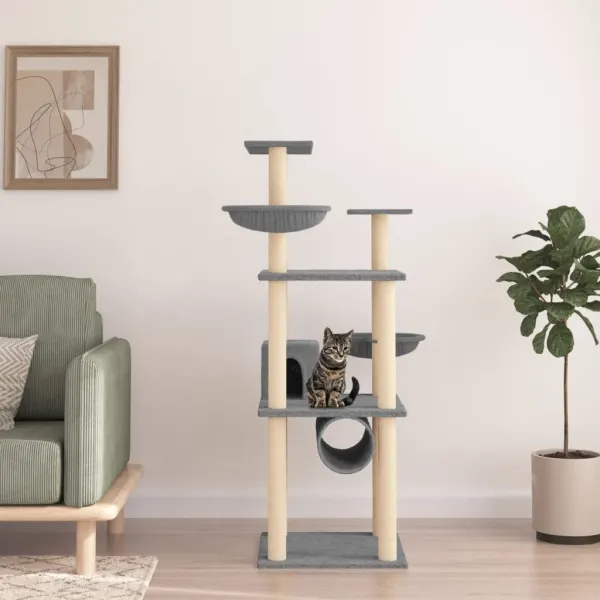 Gossi ansamblu pisici cu stalpi din funie sisal, gri deschis, 141 cm