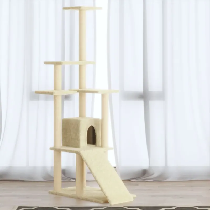 Ansamblu pisici, stalpi din funie sisal, crem, 155 cm