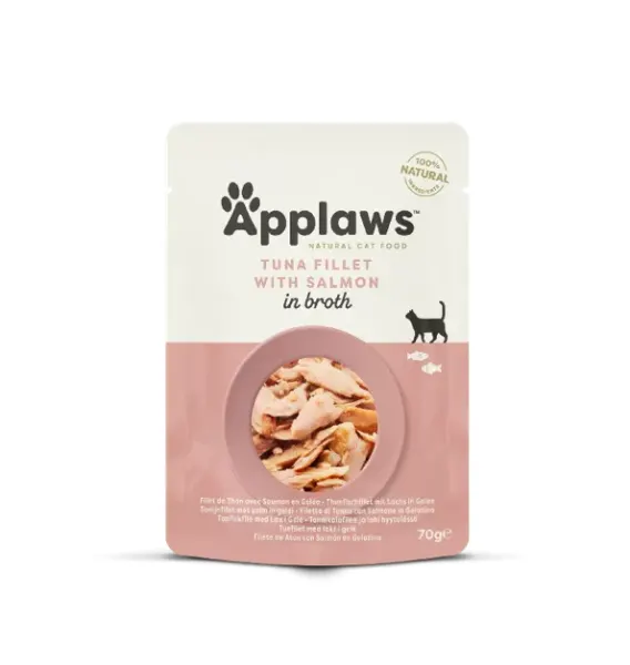 Applaws Tuna Fillet with Salmon in Broth, plic, 70 g
