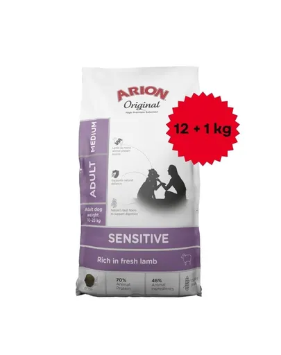 ARION Original Sensitive Medium 12+1 kg pentru câini de talie medie cu sistem digestiv sensibil