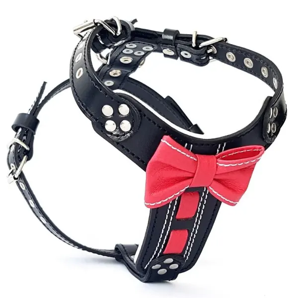 Bestia Ham Bowtie Papion, Piele Naturala, S: 40-73 cm, Negru/ Rosu
