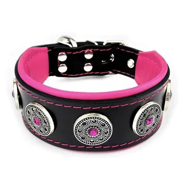 Bestia Zgarda Bijou, Piele Naturala, L, Negru/ Roz