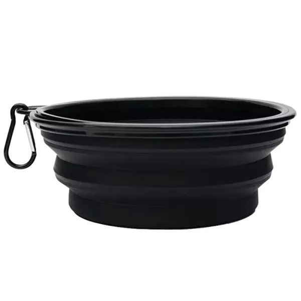Bol Pliabil pentru Animale, Capacitate 650ML, Carabina integrata, Silicon, Negru Engros
