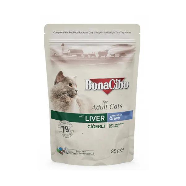 BonaCibo Adult Pisica Ficat Plic, 85 gr