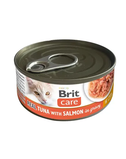 BRIT Care Cat Real Tuna with Salmon in Gravy 80 g hrană umedă complementară pentru pisici, cu 46% ton și 4% somon în sos