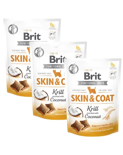 BRIT Care Dog Functional Snack skin&amp;coat Krill 3x150 g recompense caini piele si blana