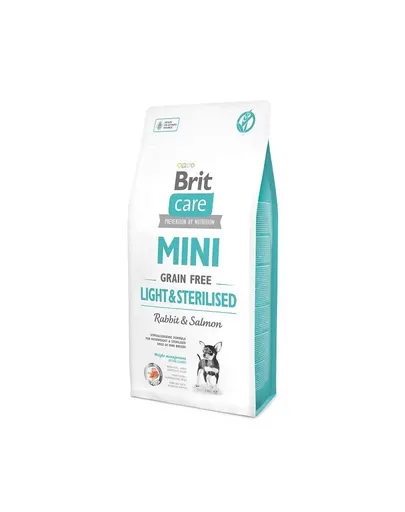 BRIT Care Grain Free Mini light &amp; sterilised rabbit &amp; salmon 7 kg hrana uscata caini adulti talie mica cu tendinta de ingrasare, somon si iepure