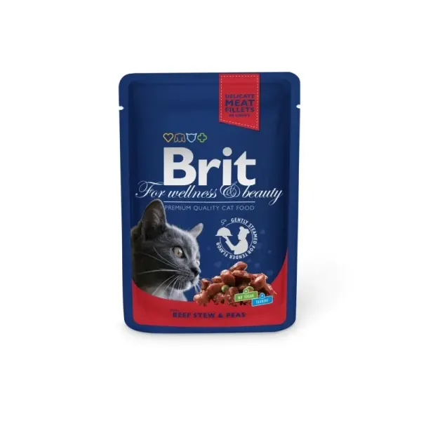Brit Premium Cat plic cu carne de vita si mazare, 100 g