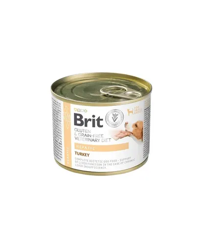 BRIT Veterinary Diet Grain Free Hepatic 12x200 g hrană umedă dietetică pentru câini cu afecțiuni hepatice, cu curcan și mazăre verde