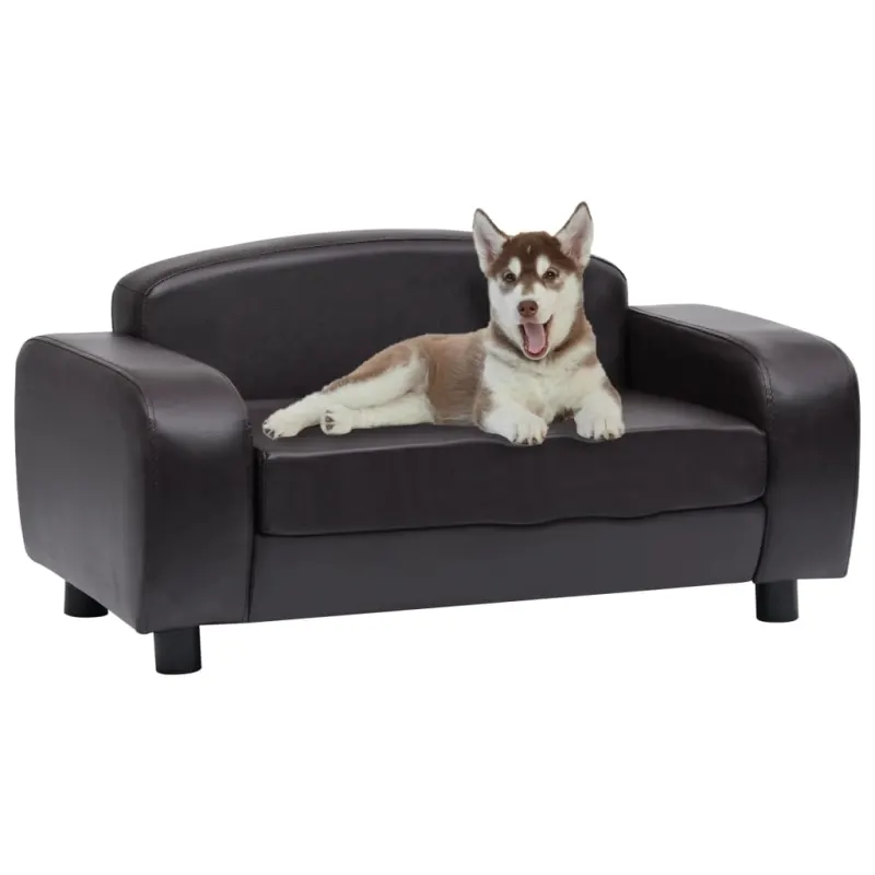 Canapea pentru caini, maro, 80 x 50 x 40 cm, piele ecologica