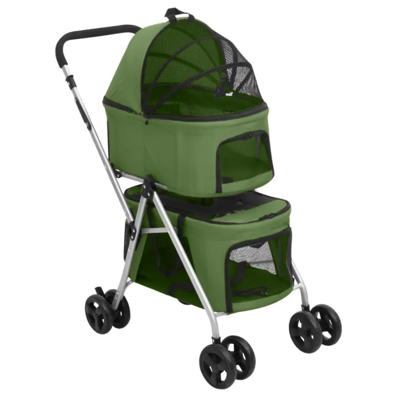 Carucior pliabil caini 2 niveluri verde 83x48x97 cm textil