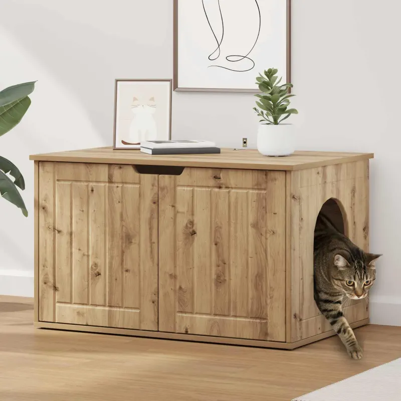 Casa pentru pisici Stejar artizanal 85 x 55 x 53,5 cm