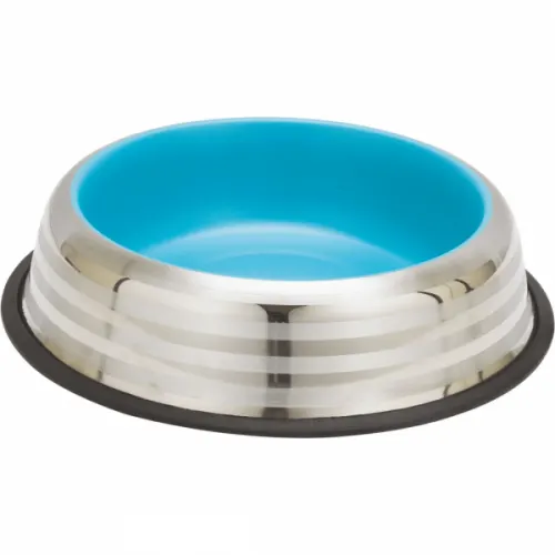 Castron Din Inox Pentru Pisici, Enjoy Blue & Silver Stripes, 470 ml