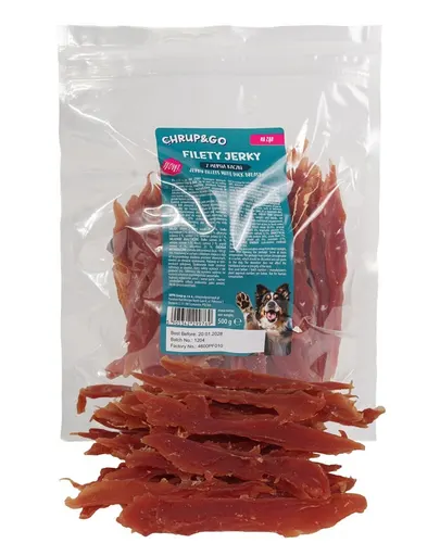 CHRUP&GO Filety Jerky cu piept de rață, gustare pentru câini, fileuri de rață uscate 500 g