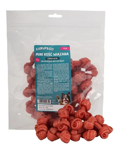 CHRUP&amp;GO Mini 24x500 g recompense pentru câini, os înnodat cu piept de rață