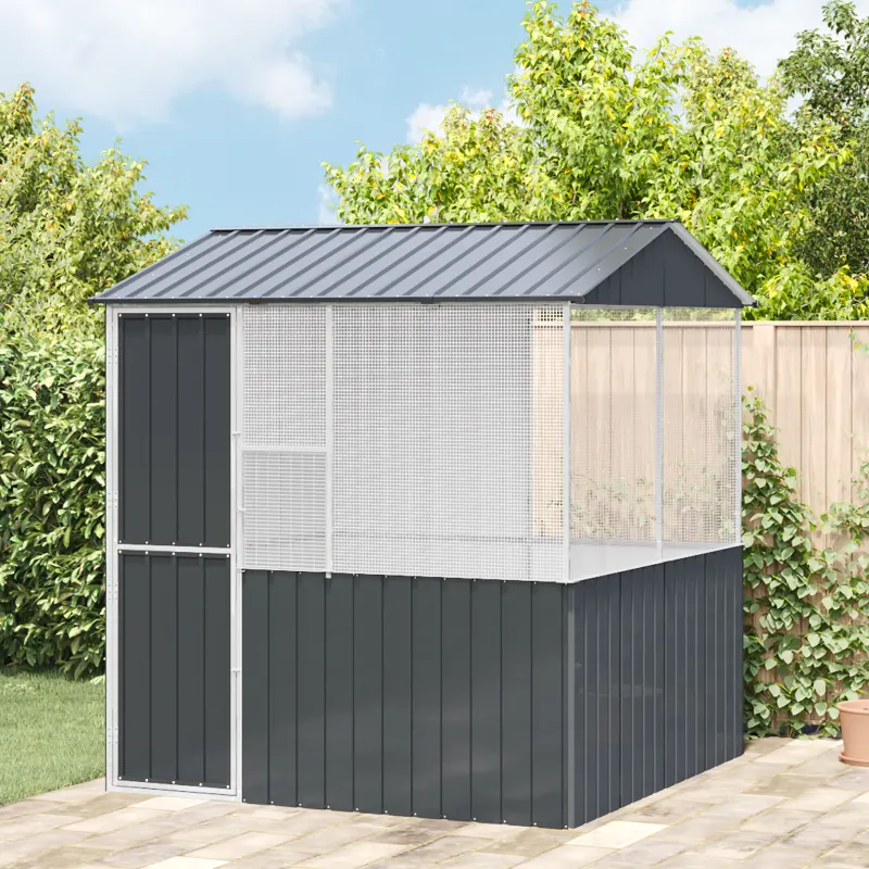 Colivie de pasari, antracit, 215x78x200 cm, otel zincat