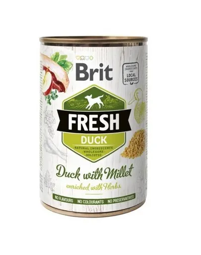 Conserva BRIT FRESH Duck with millet 400 g rata si mei, hrana umeda caini