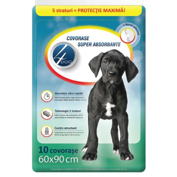Covorase absorbante 4Dog 60 x 90 cm, 10 buc   pachet