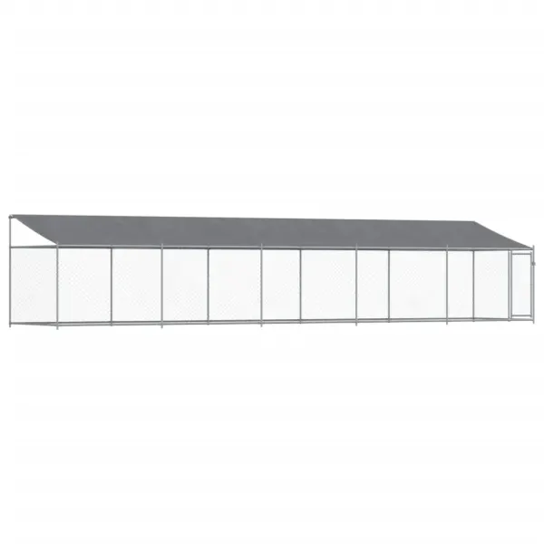 Cusca caini cu acoperis si usa, gri, 10x2x2 m, otel galvanizat
