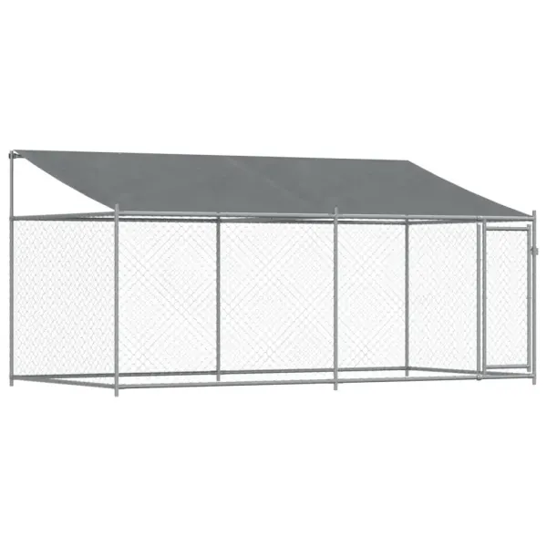 Cusca caini cu acoperis și usi, 4x2x2 m, otel galvanizat, model 1 ușă