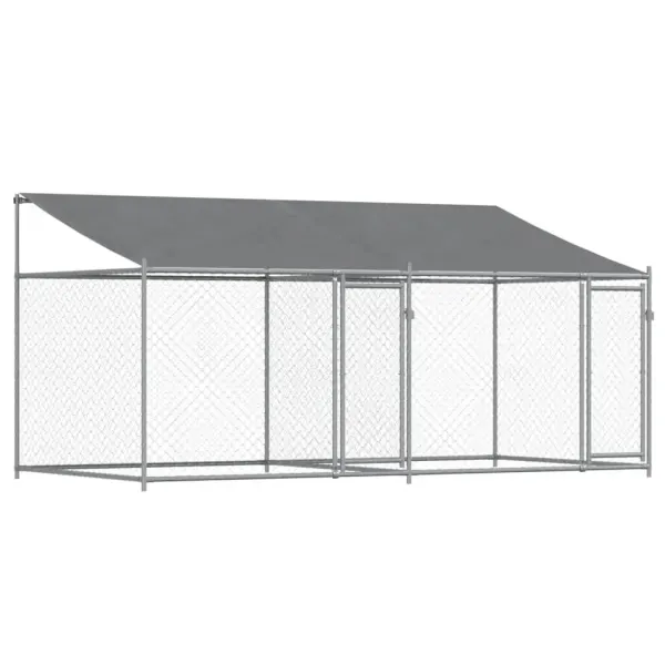 Cusca caini cu acoperis și usi, 4x2x2 m, otel galvanizat, model 2 uși