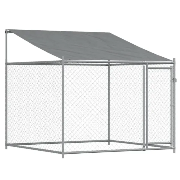 Cusca de caini cu acoperis si usa gri, 2x2x2 m, otel galvanizat