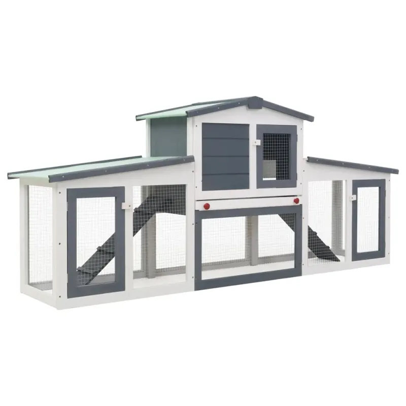 Cusca de iepuri mare exterior, gri si alb, 204x45x85 cm, lemn