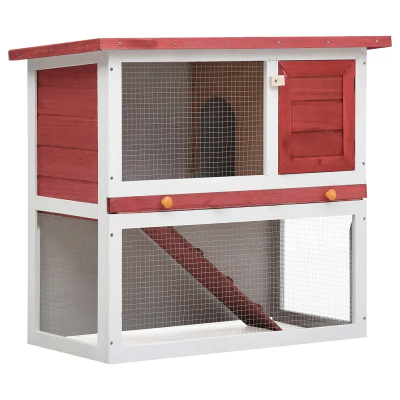 Cusca de iepuri pentru exterior, 1 usa, rosu, lemn