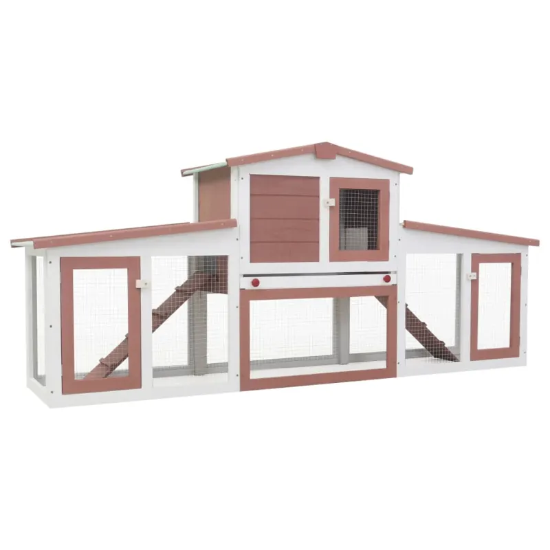 Cusca mare exterior pt. iepuri, maro si alb, 204x45x85 cm, lemn