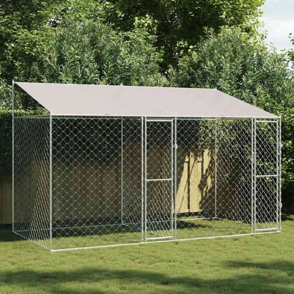 Cusca pentru caine Argintiu 400 x 200 x 256 cm Otel Galvanizat