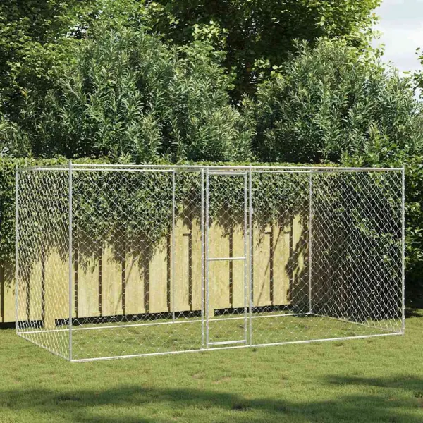 Cusca pentru caine Argintiu 400 x 200 x 256 cm Otel Galvanizat