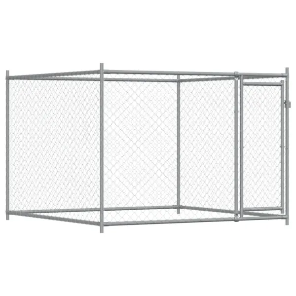 Cusca pentru caini cu usa, gri, 2x2x1,5 m, otel galvanizat