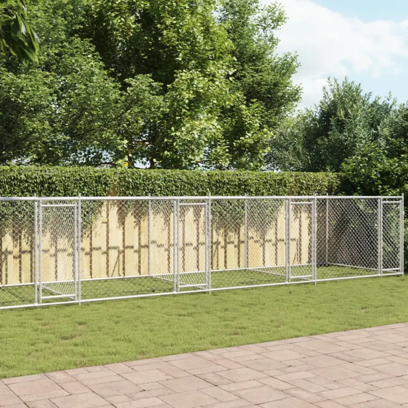 Cusca pentru caini cu usi, gri, 10x2x1,5 m, otel galvanizat