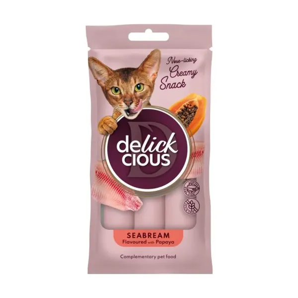 DELICKCIOUS Creamy Snack, Doradă și Papaya, plic recompense pisici, 60g