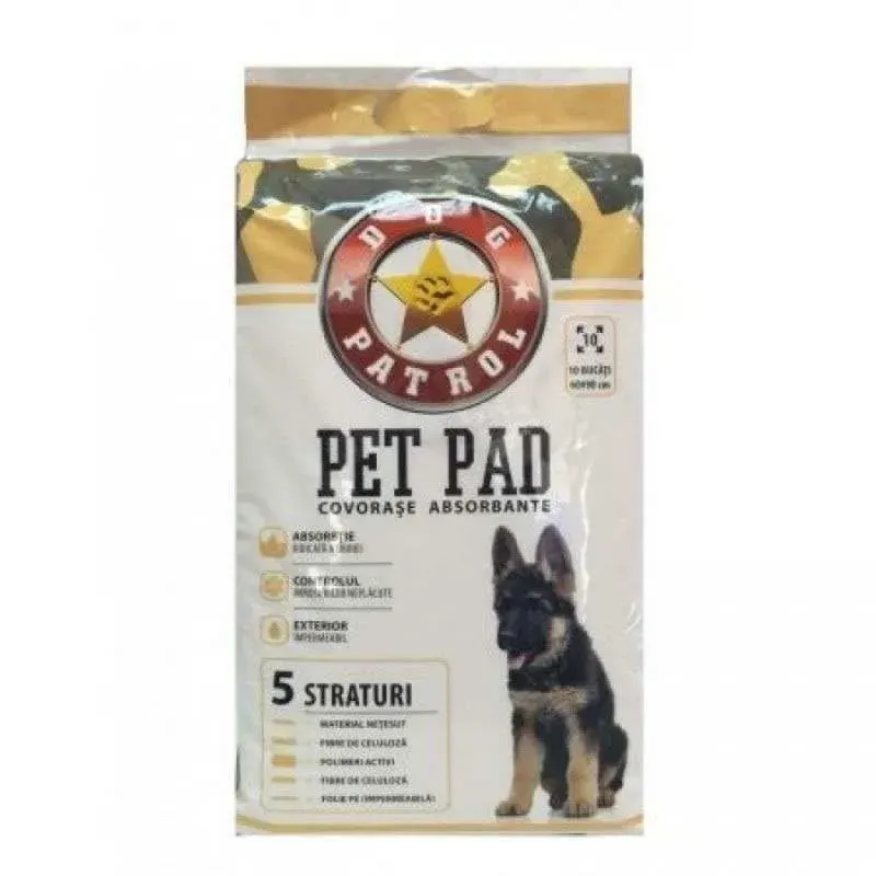 Covorase absorbante pentru caini, Dog Patrol, 60 x 90 cm, 10 bucati