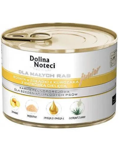 DOLINA NOTECI Premium Junior hrana umeda caini juniori de rase mici, cu stomac de pui si ficat de vitel 185 g x 10 buc.