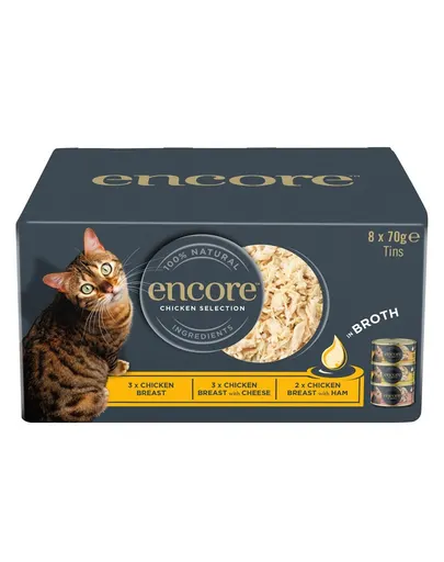 ENCORE Cat Chicken Selection in Broth mix arome pui în bulion 8×70 g