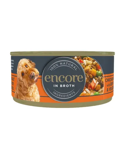 ENCORE Dog Chicken Breast with Beef Liver and Vegetables in Broth piept de pui cu ficat de vită și legume în bulion 156 g
