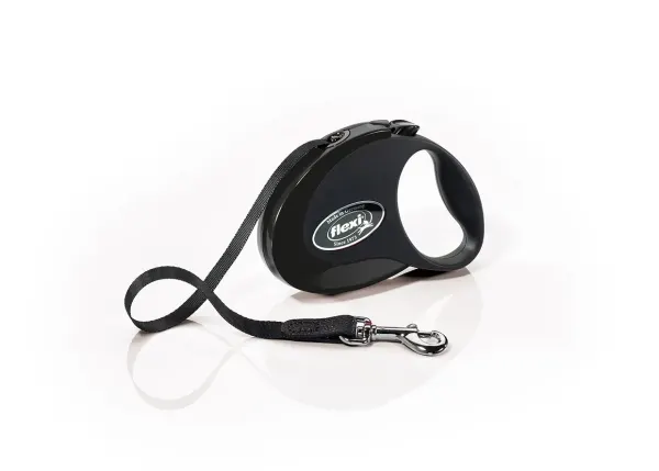 FLEXI Style, lesă retractabilă câini, nylon, negru, S(12kg, 3m)