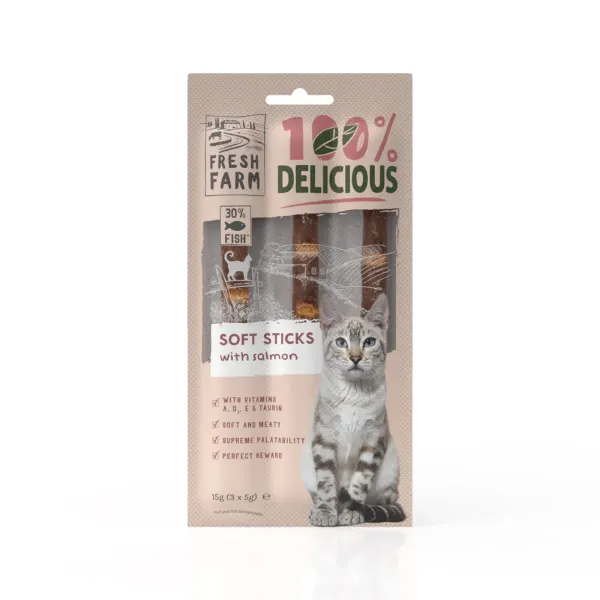 FRESH FARM Soft Sticks, Somon, punguță recompense pisici, 15g