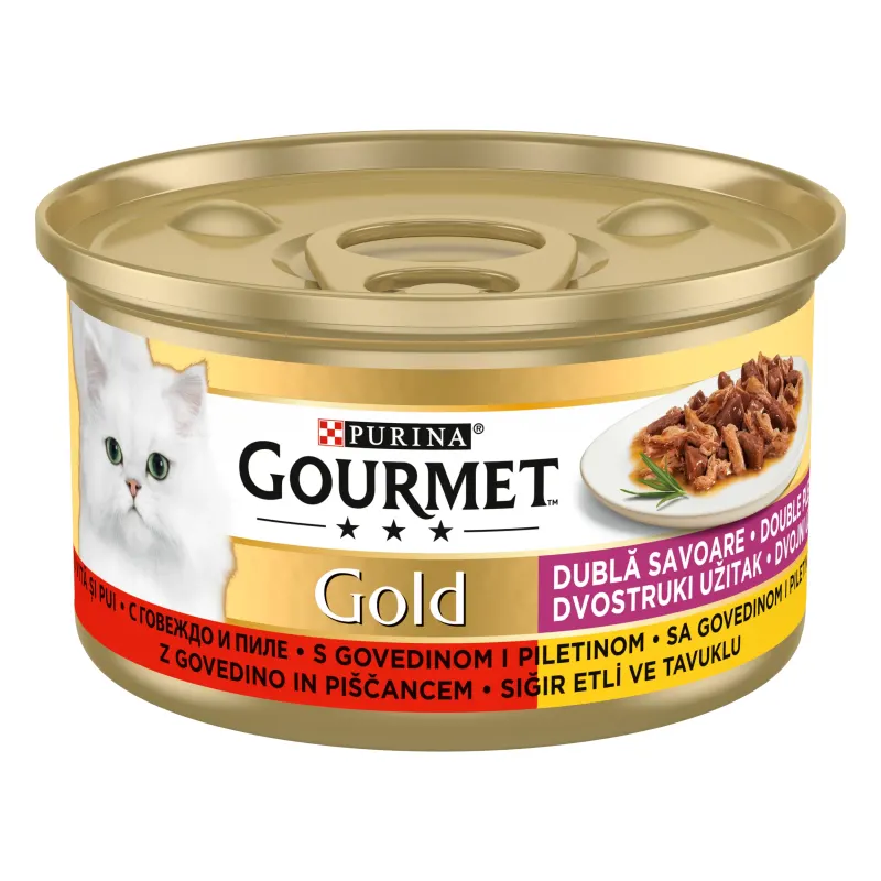 GOURMET GOLD Double Pleasure, Vita si Pui, 85 g